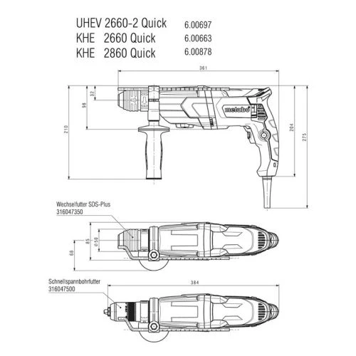 Marteau Combiné 850W Metabo KHE 2660 QUICK + Mandrin Quick + Coffret MetaBOX - 1210083 6 Marteau Combiné 850W Metabo KHE 2660 QUICK + Mandrin Quick + Coffret MetaBOX - 1210083 – Image 4