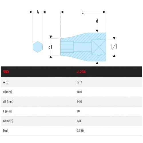 Douille 3/8'' Porte-embouts à Jonc De Rentenue Facom J.236 4 Douille 3/8'' Porte-embouts à Jonc De Rentenue Facom J.236 – Image 2