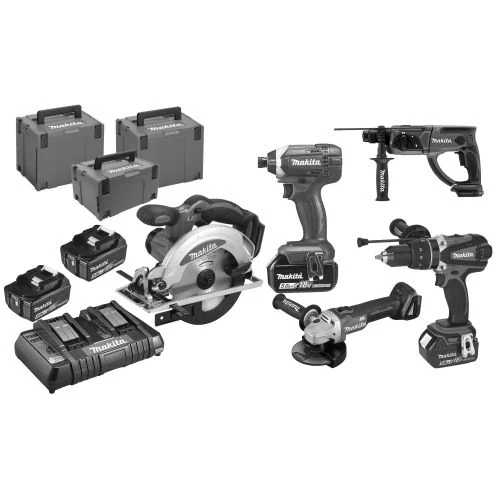 Pack 5 Outils Sans-fil Makita (DHP458 + DTD152 + DGA504 + DHR202 + DSS610) 18 V + 4 Batteries 5 Ah 3 Pack 5 Outils Sans-fil Makita (DHP458 + DTD152 + DGA504 + DHR202 + DSS610) 18 V + 4 Batteries 5 Ah